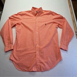 Ralph Lauren Long Sleeve Button Down Shirt Orange/White Gingham Large Tall